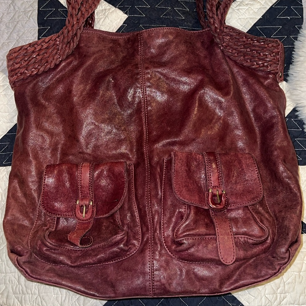 Vintage Hobo International burgundy large satchel or shoulder bag